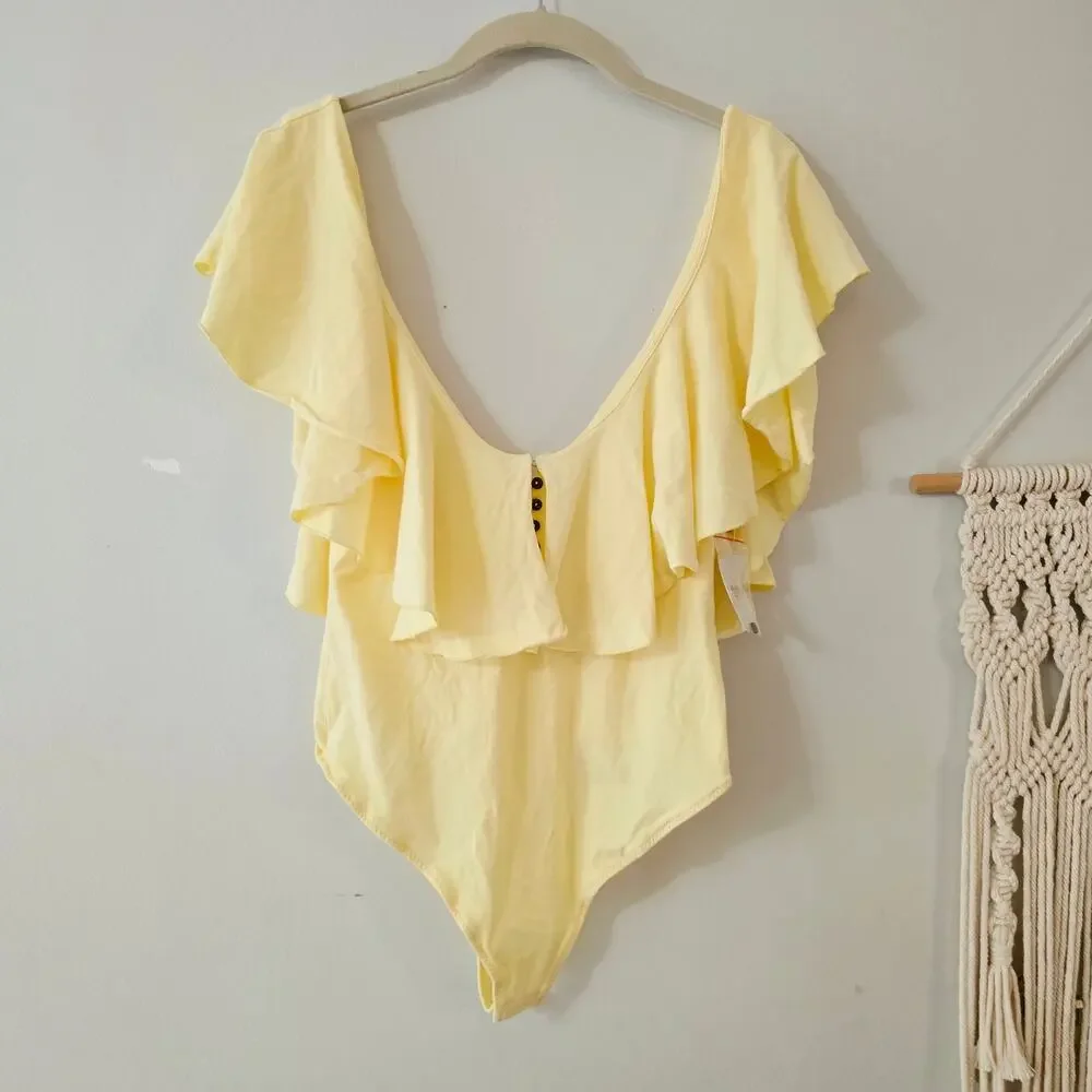 NWT Free People Matilda Bodysuit Butter Yellow Size S Small